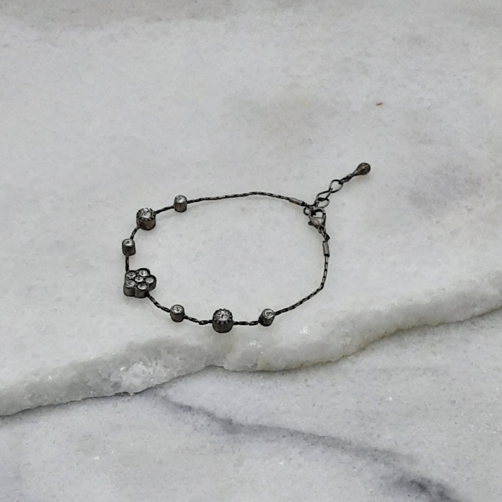 Gunmetal And Crystal Chained Bracelet